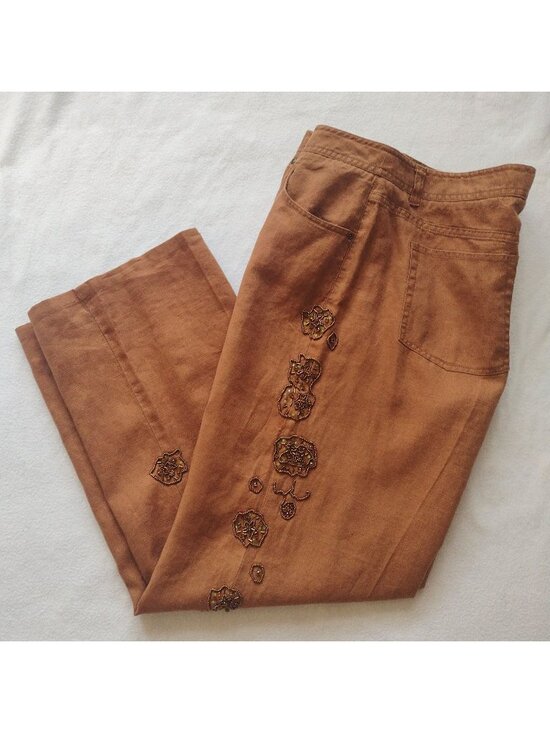 Mifaesia Pants - Vintage Y2K Linen Pants w Sequin Embellishments XL Mifaesia Sienna Trousers